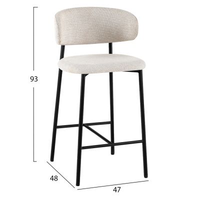 BAR STOOL MED.HEIGHT KIMO HM18462.02 BEIGE FABRIC--METAL LEGS IN BLACK 47x48x93Hcm