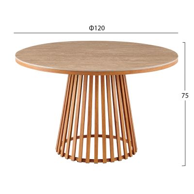 DINING TABLE ROUND CHARM TRAVERTINE--METAL BASE Φ120x75Hcm.