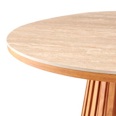 DINING TABLE ROUND CHARM TRAVERTINE--METAL BASE Φ120x75Hcm.