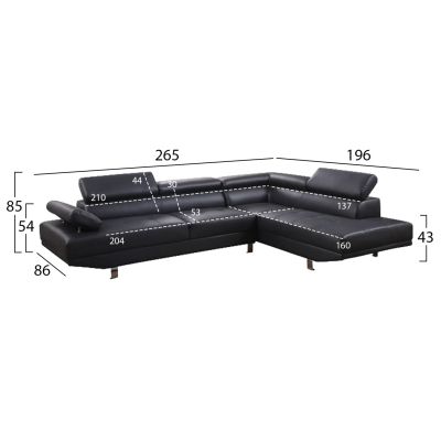 Ъглов десен диван Goro 270x200x87см-черен PU