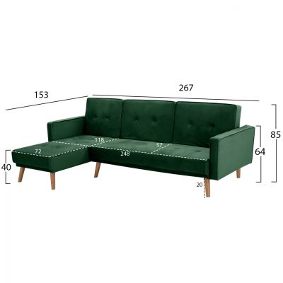 REVERSIBLE CORNER SOFA-BED TALIA HM3153.03 VELVET IN GREEN 267x153x85cm