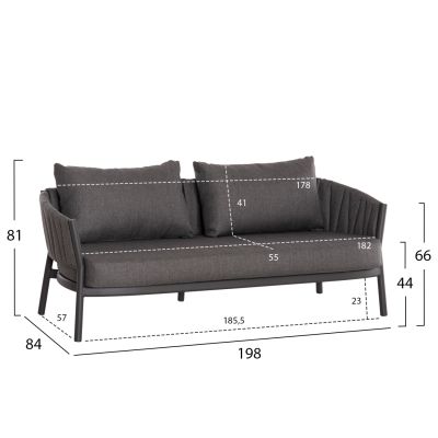 OUTDOOR LOUNGE SET 5PCS SHANKS HM6206.01 DARK GREY ALUMINUM-OLEFIN FABRIC-3D PRINT GLASS