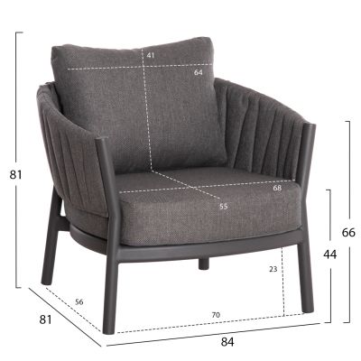 OUTDOOR LOUNGE SET 5PCS SHANKS HM6206.01 DARK GREY ALUMINUM-OLEFIN FABRIC-3D PRINT GLASS