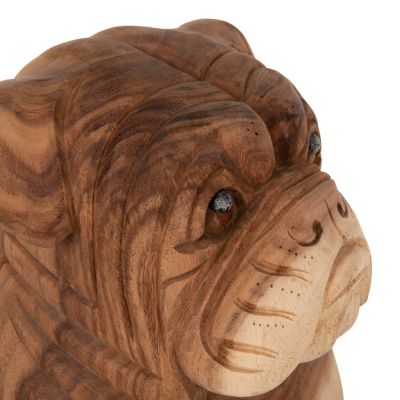 Декоративна фигура за под „Булдог“ от дърво суар в естествен цвят, 26x27x40 см.