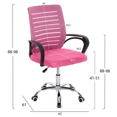 OFFICE CHAIR TRAIL B'RATED HM1192.95 PINK MESH-CHROMED METAL LEG 62x51x98Hcm.