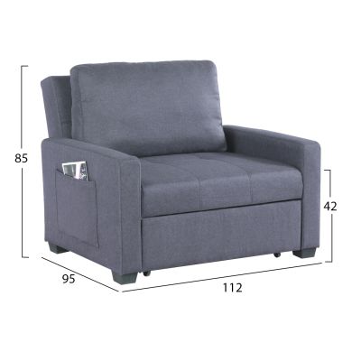 Armchair-Bed Kanna HM3083.10, Grey fabric, 112x96x85Η cm