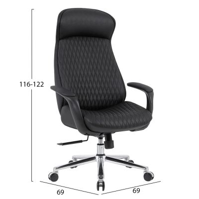 OFFICE CHAIR VELUM HM1233.01 BLACK PU--CHROMED BASE 71x69x116-122Hcm