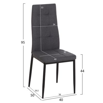 DINING CHAIR DOTER HM18405.20 GREY FABRIC--METAL LEGS BLACK 40x50x95Hcm