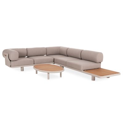 CORNER LOUNGE SET 3PCS CREED HM6428.02 CREAM WHITE ALUMINUM--BEIGE OLEFIN FABRIC--TEAK WOOD