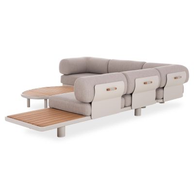 CORNER LOUNGE SET 3PCS CREED HM6428.02 CREAM WHITE ALUMINUM--BEIGE OLEFIN FABRIC--TEAK WOOD