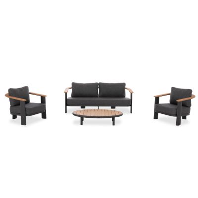 LOUNGE SET 4PCS ROMAN HM6425.01 DARK GREY ALUMINUM & OLEFIN FABRIC--TEAK WOOD