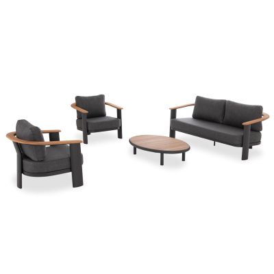 LOUNGE SET 4PCS ROMAN HM6425.01 DARK GREY ALUMINUM & OLEFIN FABRIC--TEAK WOOD