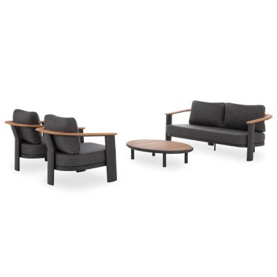 LOUNGE SET 4PCS ROMAN HM6425.01 DARK GREY ALUMINUM & OLEFIN FABRIC--TEAK WOOD