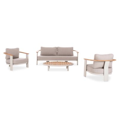 LOUNGE SET 4PCS ROMAN HM6425.02 CREAM WHITE ALUMINUM--BEIGE OLEFIN FABRIC--TEAK WOOD