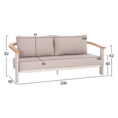 LOUNGE SET 4PCS ROMAN HM6425.02 CREAM WHITE ALUMINUM--BEIGE OLEFIN FABRIC--TEAK WOOD