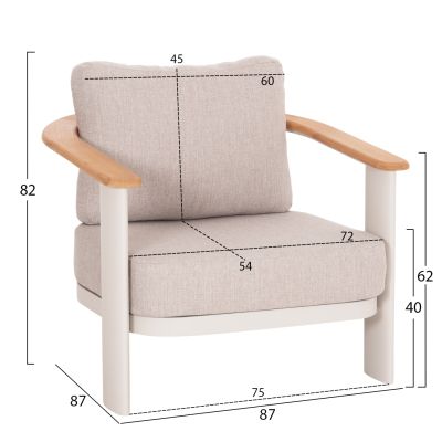 LOUNGE SET 4PCS ROMAN HM6425.02 CREAM WHITE ALUMINUM--BEIGE OLEFIN FABRIC--TEAK WOOD