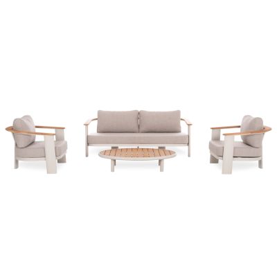 LOUNGE SET 4PCS ROMAN HM6425.02 CREAM WHITE ALUMINUM--BEIGE OLEFIN FABRIC--TEAK WOOD