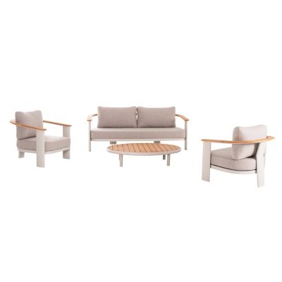 LOUNGE SET 4PCS ROMAN HM6425.02 CREAM WHITE ALUMINUM--BEIGE OLEFIN FABRIC--TEAK WOOD