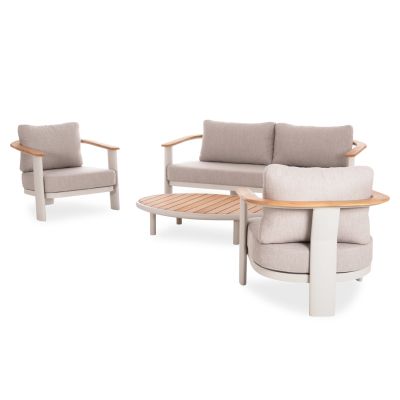 LOUNGE SET 4PCS ROMAN HM6425.02 CREAM WHITE ALUMINUM--BEIGE OLEFIN FABRIC--TEAK WOOD