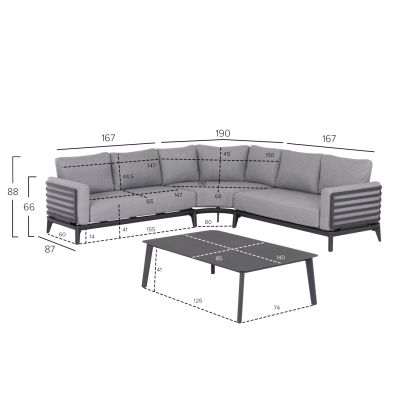 OUTDOOR LOUNGE SET 4PCS ORION CORNER HM6191.01 DARK GREY ALUMINUM & OLEFIN