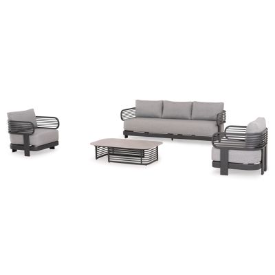 OUTDOOR LOUNGE SET 4PCS AURA HM6193.01 GREY ALUMINUM-OLEFIN FABRIC-ROCK BEAM TOP