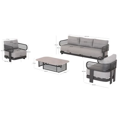OUTDOOR LOUNGE SET 4PCS AURA HM6193.01 GREY ALUMINUM-OLEFIN FABRIC-ROCK BEAM TOP
