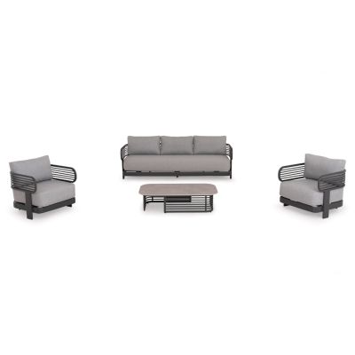 OUTDOOR LOUNGE SET 4PCS AURA HM6193.01 GREY ALUMINUM-OLEFIN FABRIC-ROCK BEAM TOP