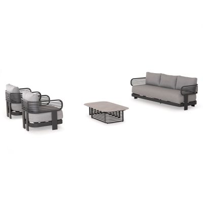 OUTDOOR LOUNGE SET 4PCS AURA HM6193.01 GREY ALUMINUM-OLEFIN FABRIC-ROCK BEAM TOP