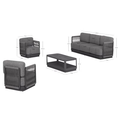 OUTDOOR LOUNGE SET 4PCS ELYSIA HM6186.01 DARK GREY ALUMINUM-ROPE-P.E.FABRIC