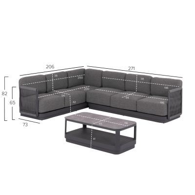 OUTDOOR CORNER LOUNGE SET 3PCS ELYSIA HM6187.01 DARK GREY ALUMINUM-ROPE-P.E.FABRIC
