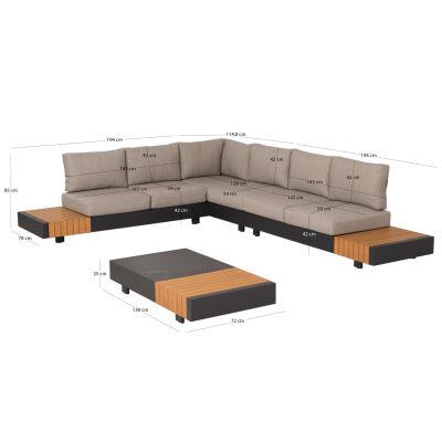 OUTDOOR CORNER LOUNGE SET 4PCS ADHARA HM6189 ALUMINUM-OLEFIN FABRIC-SINTERED STONE