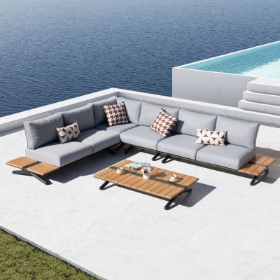 OUTDOOR CORNER LOUNGE SET 5PCS MEILANI HM6190 ALUMINUM-EUCALYPTUS WOOD-ROPE