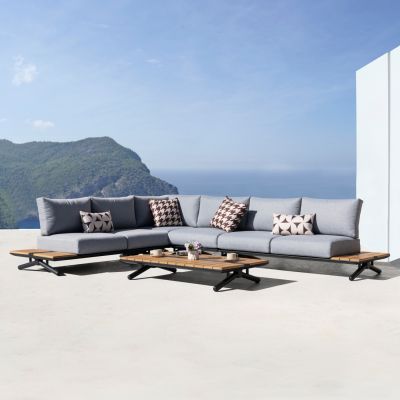OUTDOOR CORNER LOUNGE SET 5PCS MEILANI HM6190 ALUMINUM-EUCALYPTUS WOOD-ROPE