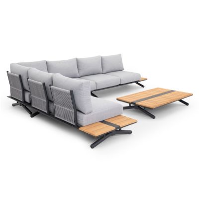 OUTDOOR CORNER LOUNGE SET 5PCS MEILANI HM6190 ALUMINUM-EUCALYPTUS WOOD-ROPE