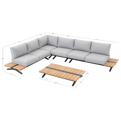 OUTDOOR CORNER LOUNGE SET 5PCS MEILANI HM6190 ALUMINUM-EUCALYPTUS WOOD-ROPE