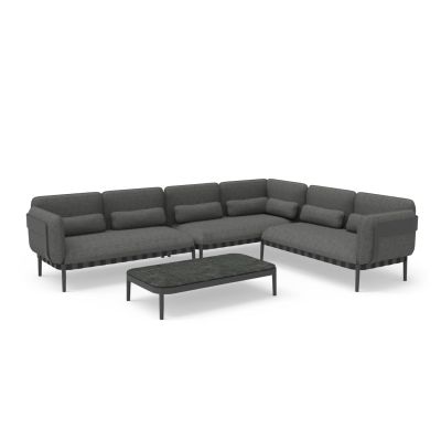 OUTDOOR LOUNGE SET 4PCS PEGASUS HM6199.01 DARK GREY ALUMINUM-P.E.ROPE-OLEFIN FABRIC