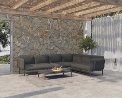 OUTDOOR LOUNGE SET 4PCS PEGASUS HM6199.01 DARK GREY ALUMINUM-P.E.ROPE-OLEFIN FABRIC