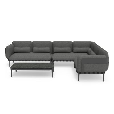OUTDOOR LOUNGE SET 4PCS PEGASUS HM6199.01 DARK GREY ALUMINUM-P.E.ROPE-OLEFIN FABRIC
