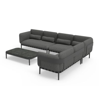 OUTDOOR LOUNGE SET 4PCS PEGASUS HM6199.01 DARK GREY ALUMINUM-P.E.ROPE-OLEFIN FABRIC
