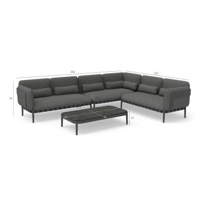 OUTDOOR LOUNGE SET 4PCS PEGASUS HM6199.01 DARK GREY ALUMINUM-P.E.ROPE-OLEFIN FABRIC