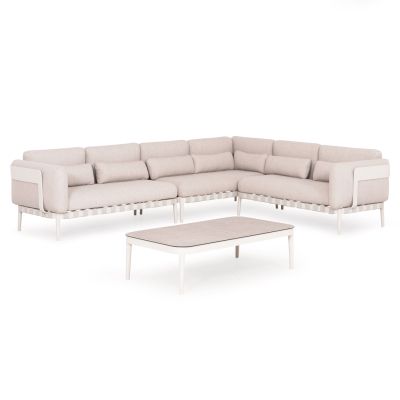 OUTDOOR LOUNGE SET 4PCS PEGASUS HM6199.02 CREAM WHITE ALUMINUM- BEIGE P.E.ROPE & OLEFIN FABRIC