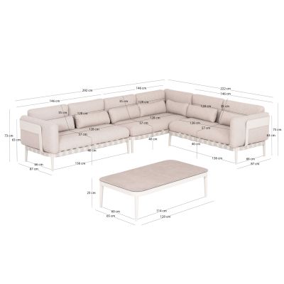 OUTDOOR LOUNGE SET 4PCS PEGASUS HM6199.02 CREAM WHITE ALUMINUM- BEIGE P.E.ROPE & OLEFIN FABRIC