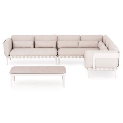 OUTDOOR LOUNGE SET 4PCS PEGASUS HM6199.02 CREAM WHITE ALUMINUM- BEIGE P.E.ROPE & OLEFIN FABRIC