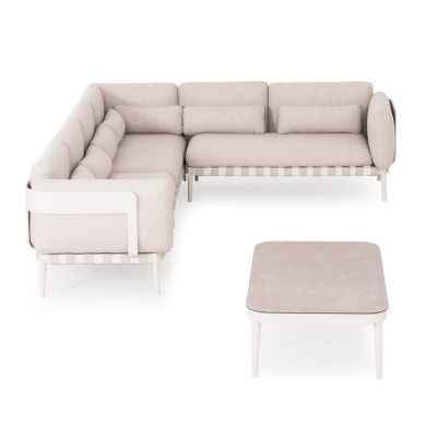 OUTDOOR LOUNGE SET 4PCS PEGASUS HM6199.02 CREAM WHITE ALUMINUM- BEIGE P.E.ROPE & OLEFIN FABRIC