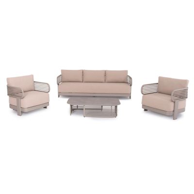OUTDOOR LOUNGE SET 4PCS AURA HM6193.04 CHAMPAGNE COLORED ALUMINUM-OLEFIN FABRIC-ROCK BEAM TOP