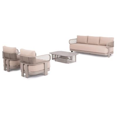 OUTDOOR LOUNGE SET 4PCS AURA HM6193.04 CHAMPAGNE COLORED ALUMINUM-OLEFIN FABRIC-ROCK BEAM TOP