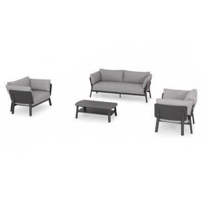 OUTDOOR LOUNGE SET 4PCS ENASTRON HM6194.01 DARK GREY ALUMINUM & GREY OLEFIN FABRIC