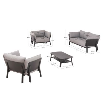 OUTDOOR LOUNGE SET 4PCS ENASTRON HM6194.01 DARK GREY ALUMINUM & GREY OLEFIN FABRIC