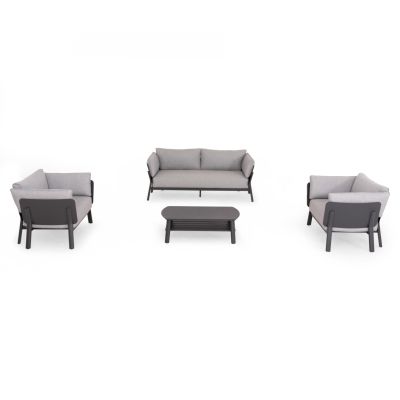 OUTDOOR LOUNGE SET 4PCS ENASTRON HM6194.01 DARK GREY ALUMINUM & GREY OLEFIN FABRIC