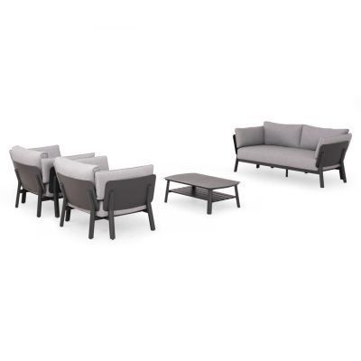 OUTDOOR LOUNGE SET 4PCS ENASTRON HM6194.01 DARK GREY ALUMINUM & GREY OLEFIN FABRIC